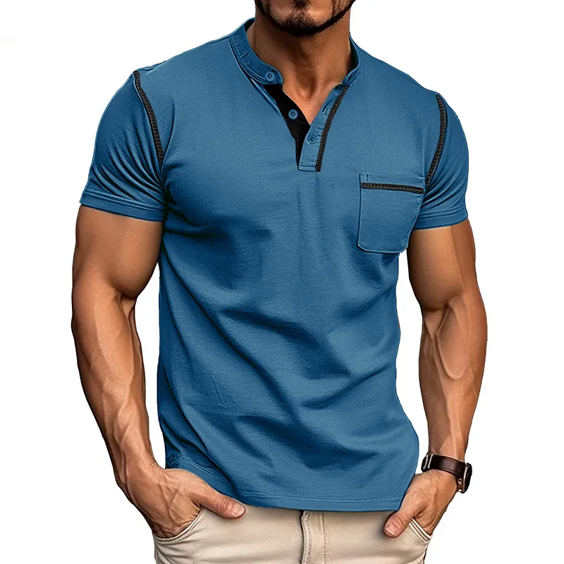 Men's Slim Fit Henley Collar Polo Shirt