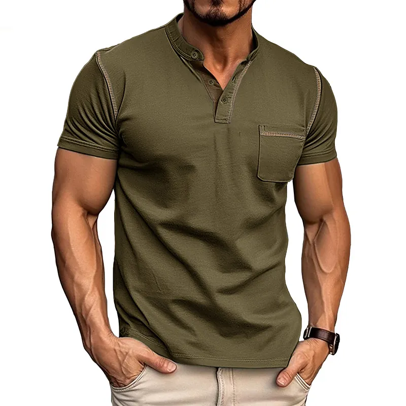 Men's Slim Fit Henley Collar Polo Shirt
