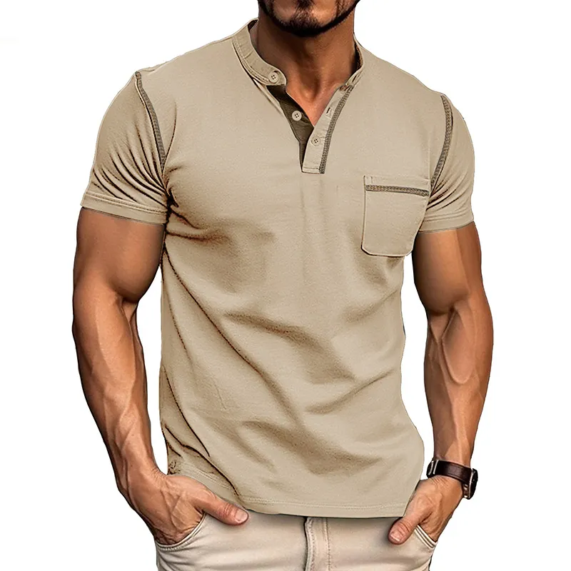 Men's Slim Fit Henley Collar Polo Shirt