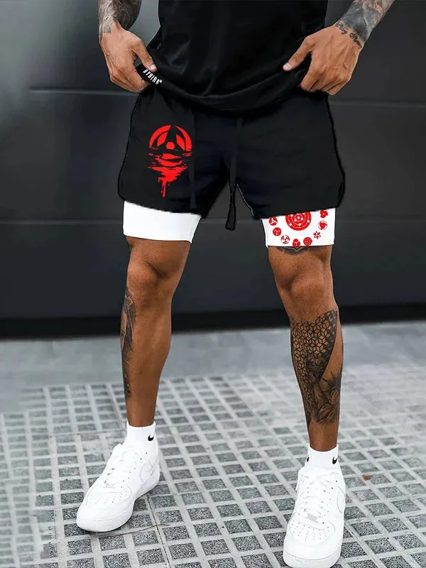 Men's Trend Anime Double Layer Digital Print Beach Shorts