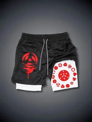 Men's Trend Anime Double Layer Digital Print Beach Shorts