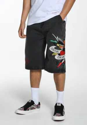 Mens True Till Death Denim Jorts Shorts - Washed Black