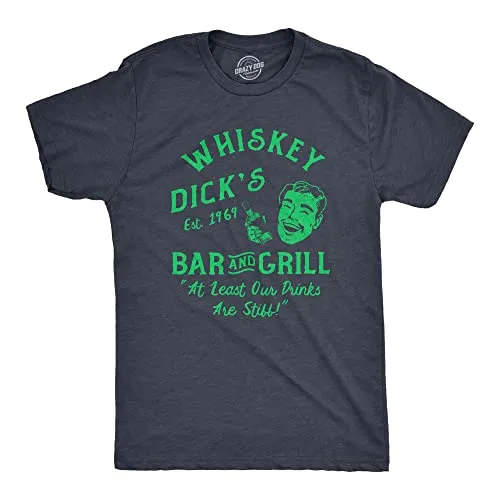 Mens Whiskey Dicks Bar and Grill T Shirt Funny St Pattys Day Drinking Pub Tee for Guys (Heather Navy - Dicks) - XXL