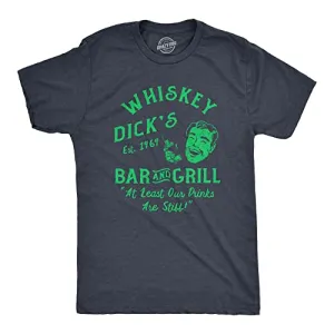 Mens Whiskey Dicks Bar and Grill T Shirt Funny St Pattys Day Drinking Pub Tee for Guys (Heather Navy - Dicks) - XXL