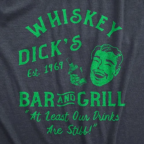 Mens Whiskey Dicks Bar and Grill T Shirt Funny St Pattys Day Drinking Pub Tee for Guys (Heather Navy - Dicks) - XXL