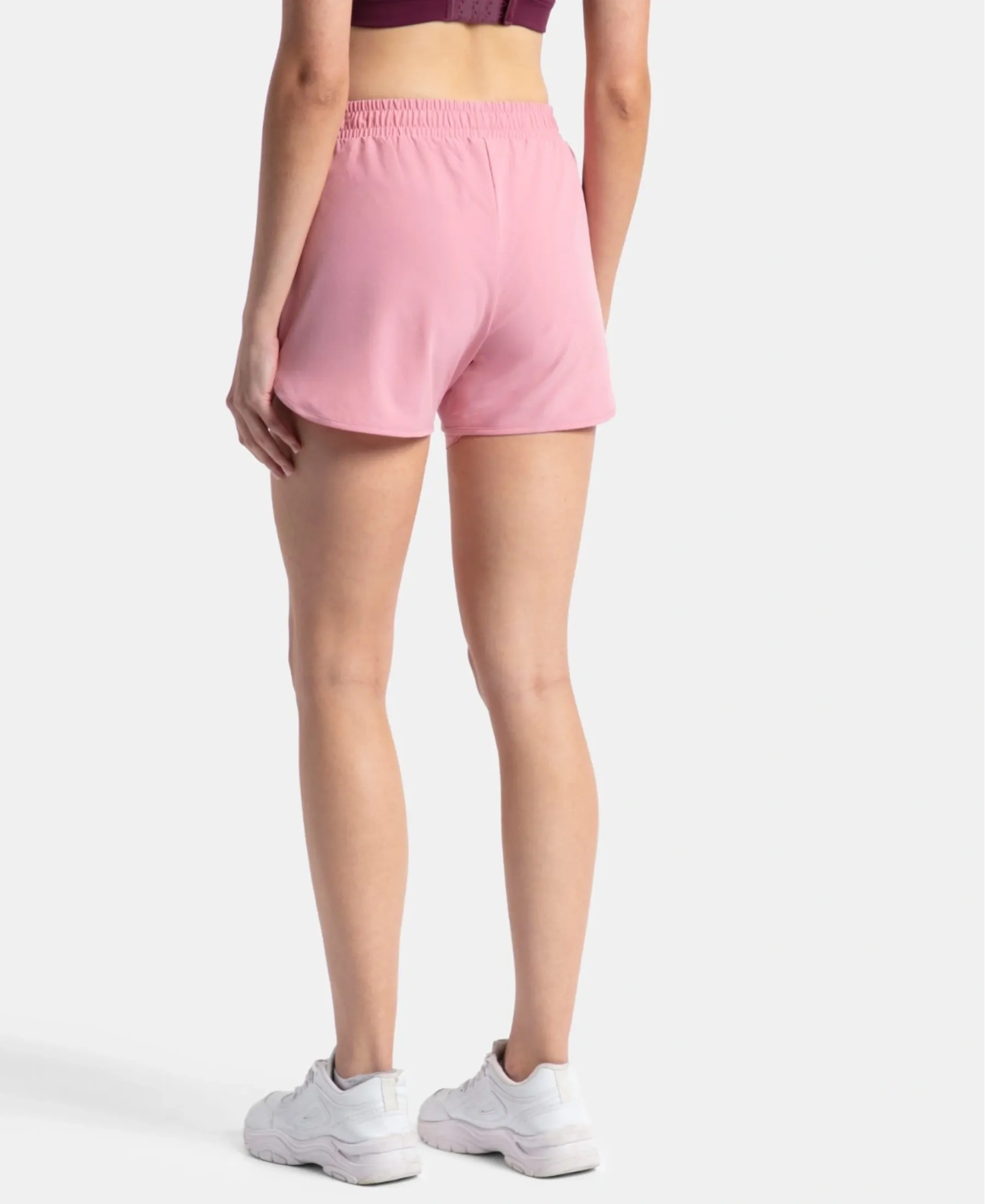 Microfiber Elastane Stretch Double Layered Woven Fabric Regular Fit Shorts with Zipper Pockets - Rose