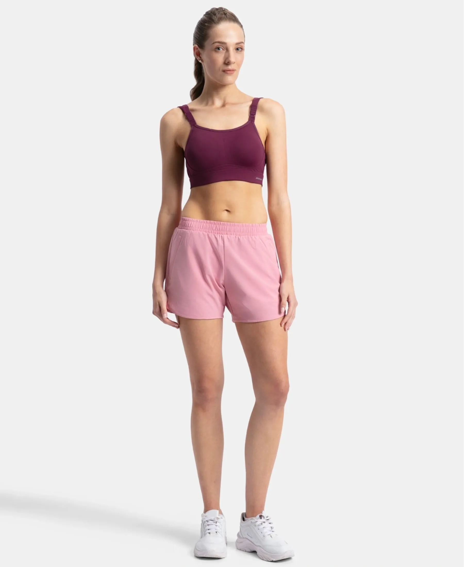 Microfiber Elastane Stretch Double Layered Woven Fabric Regular Fit Shorts with Zipper Pockets - Rose