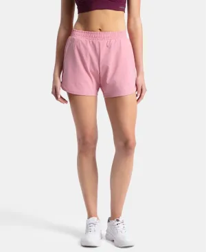 Microfiber Elastane Stretch Double Layered Woven Fabric Regular Fit Shorts with Zipper Pockets - Rose