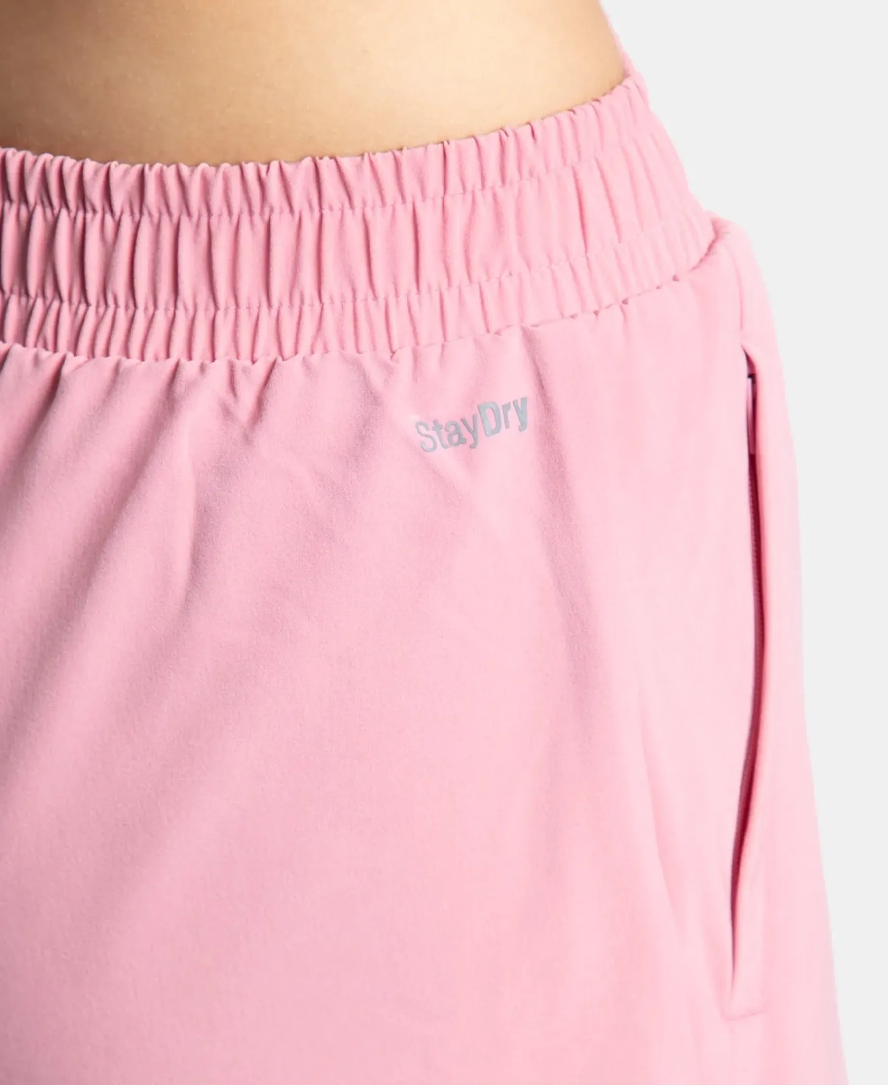 Microfiber Elastane Stretch Double Layered Woven Fabric Regular Fit Shorts with Zipper Pockets - Rose