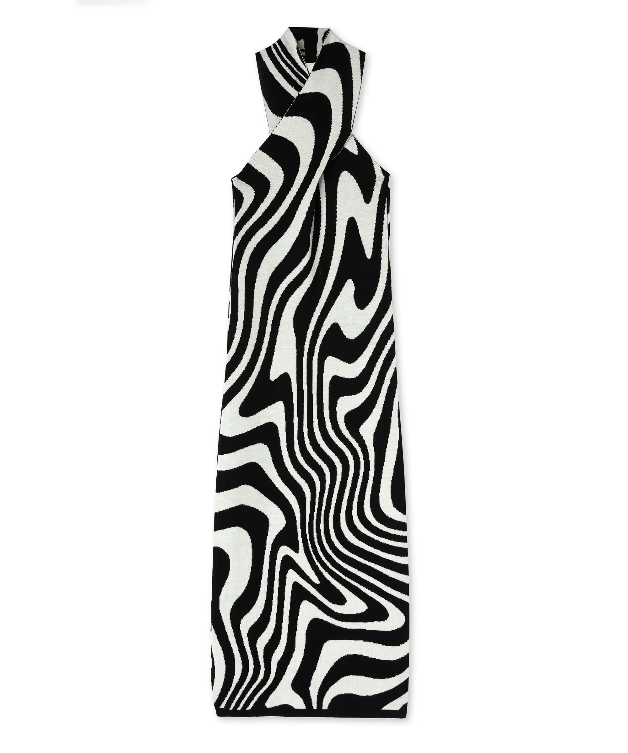 Midi dress with "Illusion Waves" print in pure wool