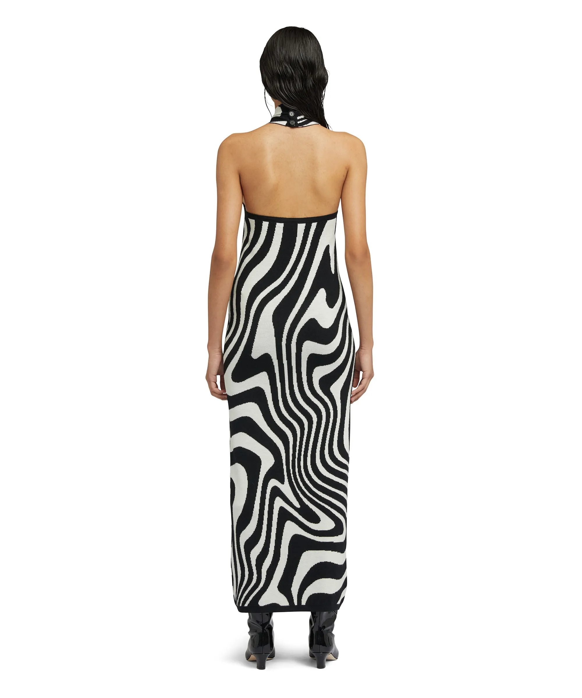Midi dress with "Illusion Waves" print in pure wool