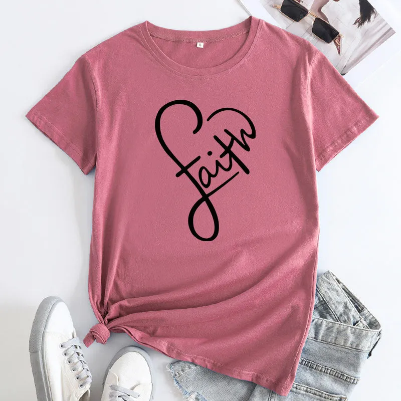 Minimalist Faith-Inspired Graphic Short Sleeve Cotton T-Shirt