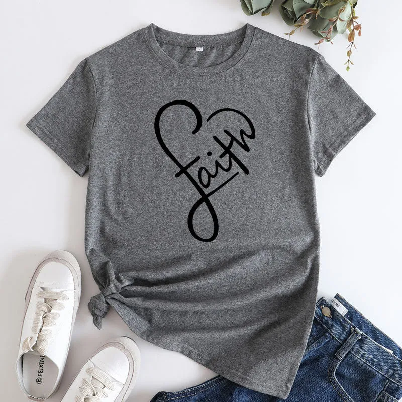 Minimalist Faith-Inspired Graphic Short Sleeve Cotton T-Shirt