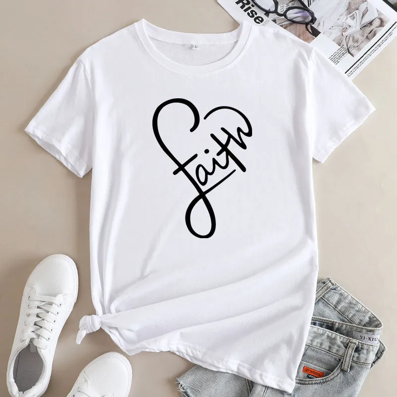Minimalist Faith-Inspired Graphic Short Sleeve Cotton T-Shirt