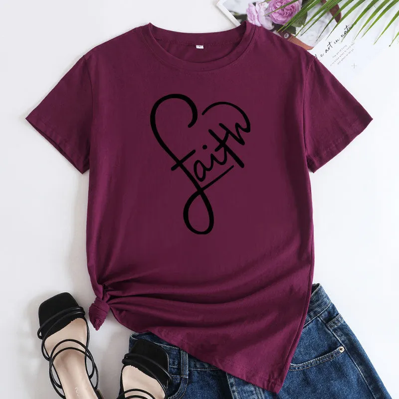 Minimalist Faith-Inspired Graphic Short Sleeve Cotton T-Shirt