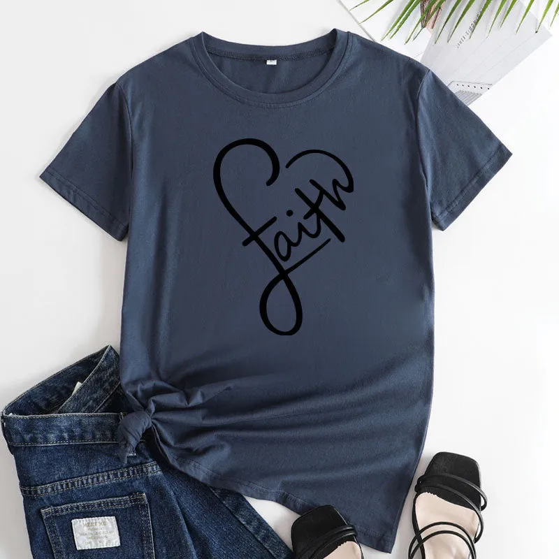 Minimalist Faith-Inspired Graphic Short Sleeve Cotton T-Shirt