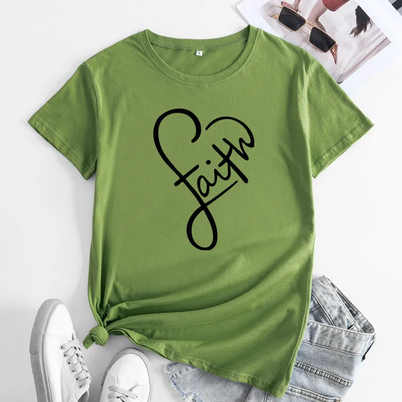 Minimalist Faith-Inspired Graphic Short Sleeve Cotton T-Shirt