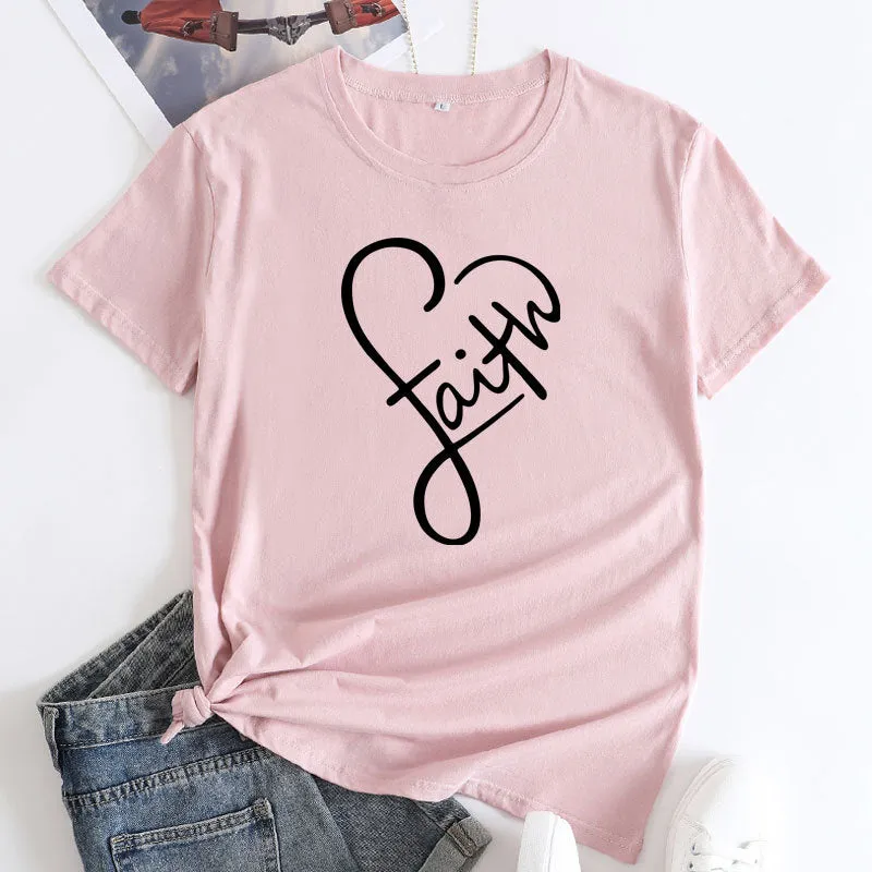 Minimalist Faith-Inspired Graphic Short Sleeve Cotton T-Shirt