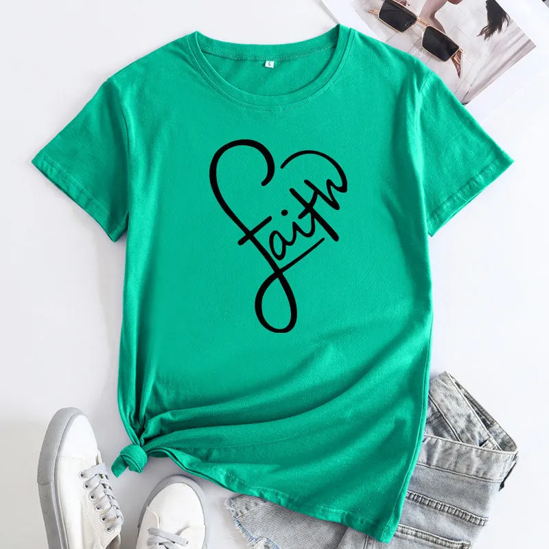 Minimalist Faith-Inspired Graphic Short Sleeve Cotton T-Shirt