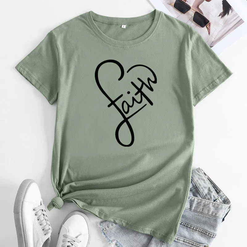 Minimalist Faith-Inspired Graphic Short Sleeve Cotton T-Shirt