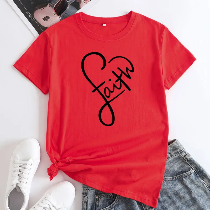 Minimalist Faith-Inspired Graphic Short Sleeve Cotton T-Shirt
