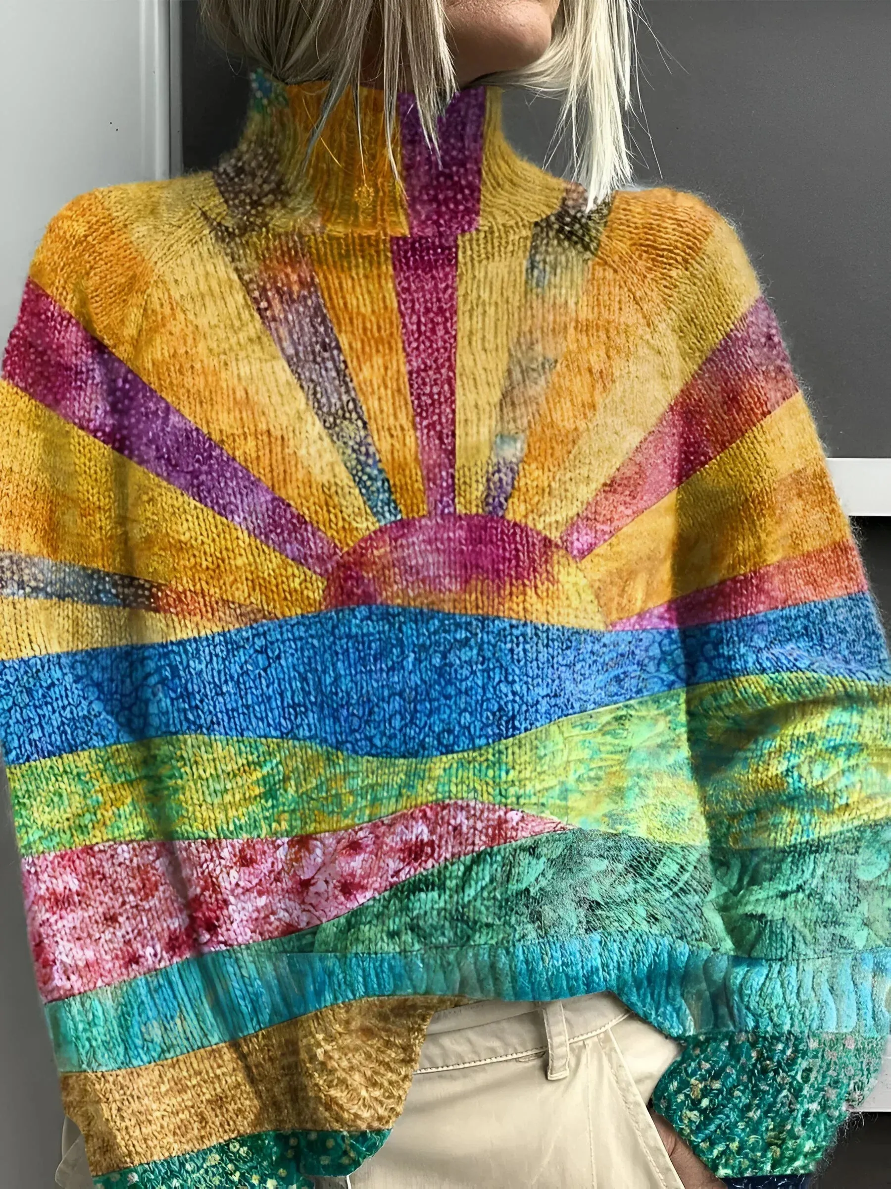 MIREILLE™ | Smooth and Colourful Roll Neck Jumper