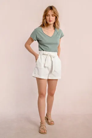 Molly Bracken Belted Cotton Blend Shorts