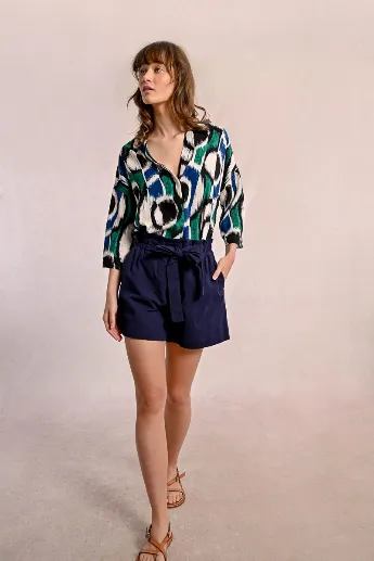 Molly Bracken Belted Cotton Blend Shorts