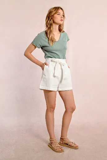 Molly Bracken Belted Cotton Blend Shorts