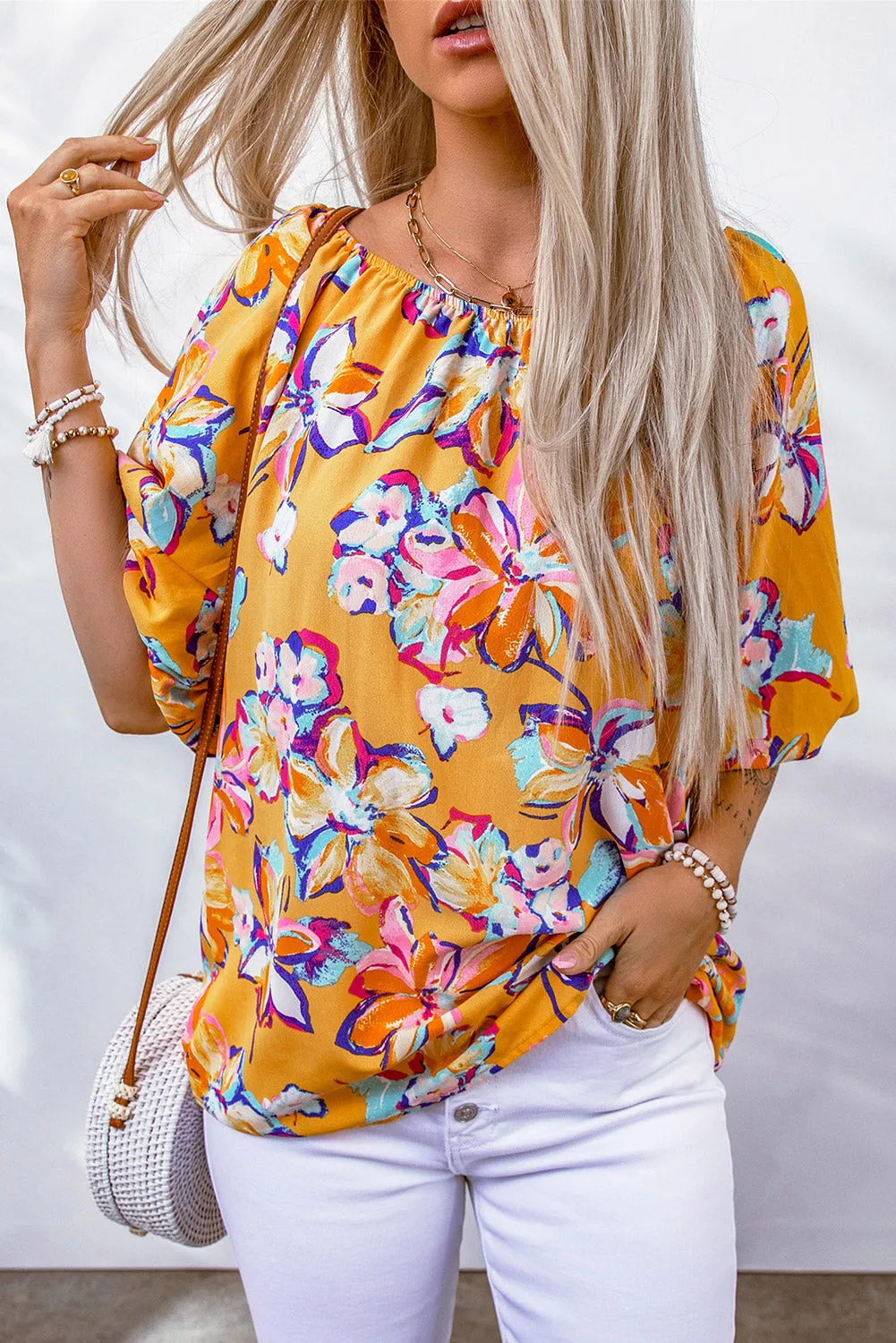 MonLu - Blouse with floral print and elastic waist.