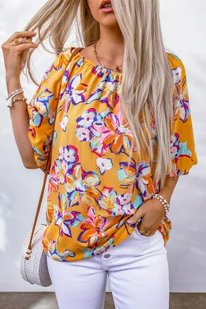 MonLu - Blouse with floral print and elastic waist.