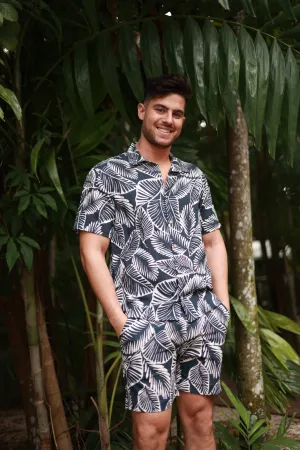 NAVY LINEN PRINTED SHORTS
