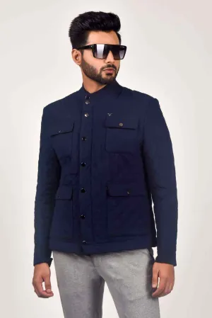 Navy Quilted Zipper Jacket