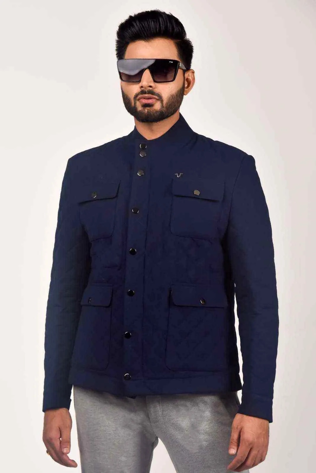 Navy Quilted Zipper Jacket
