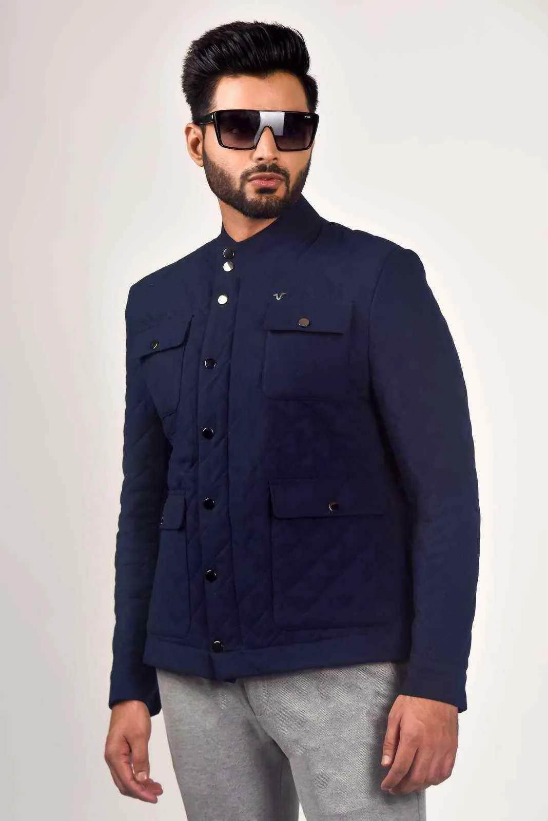 Navy Quilted Zipper Jacket