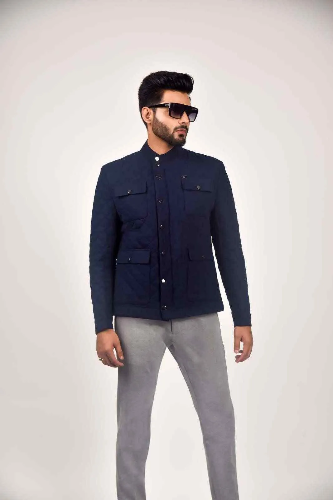 Navy Quilted Zipper Jacket