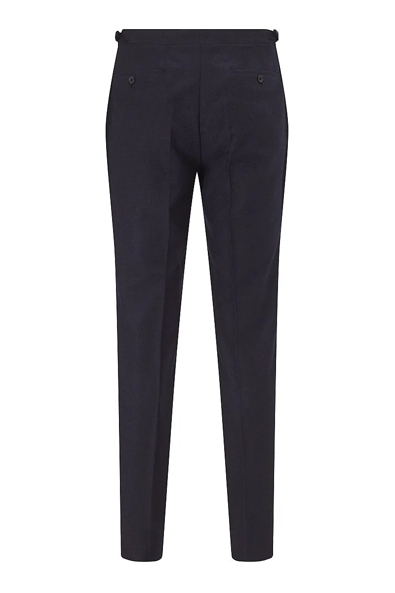 Navy Single Pleat Flannel Trousers