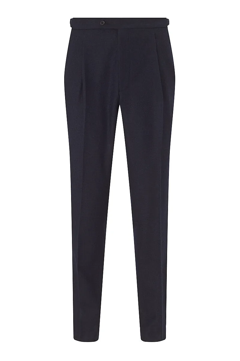 Navy Single Pleat Flannel Trousers