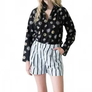 Never A Wallflower Pleated Shorts Blue Cabana Stripe Small S NEW NWT