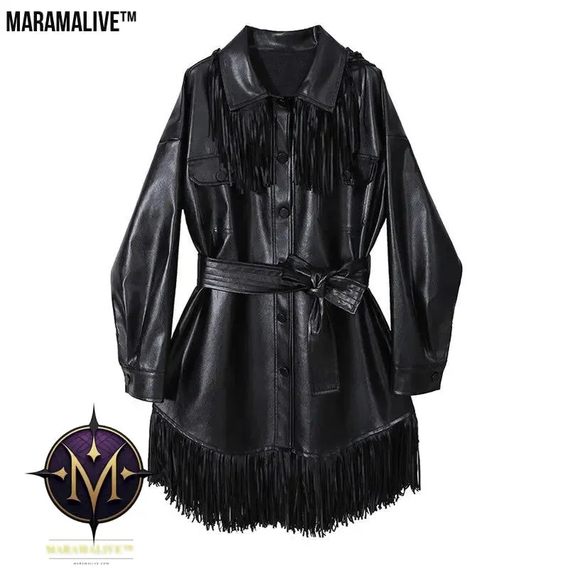 New style dress lace waist leather skirt