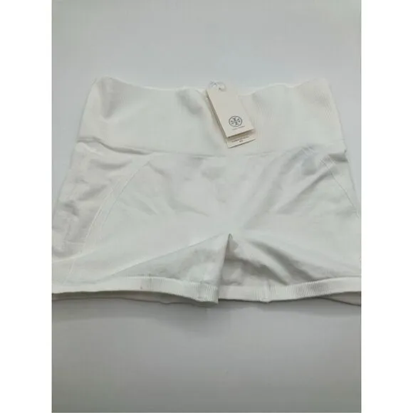 NEW Tory Burch High-Rise Seamless Shorts Sports Gym Pilates Snow White Size M