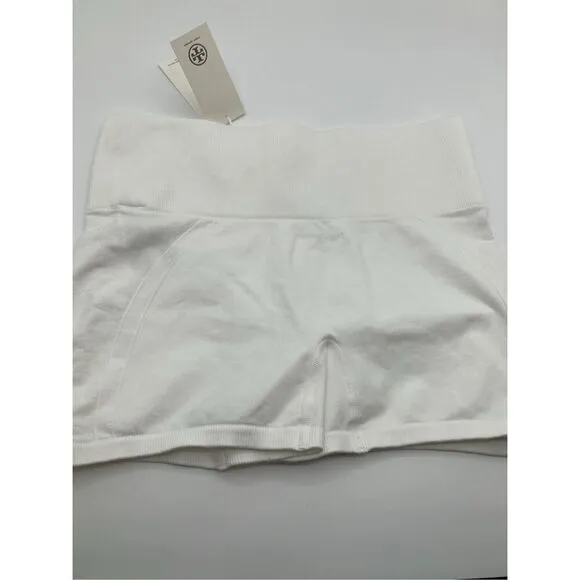 NEW Tory Burch High-Rise Seamless Shorts Sports Gym Pilates Snow White Size M