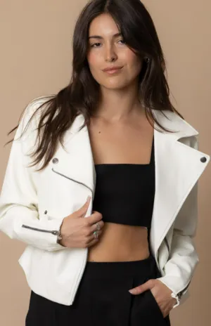 Night Out White Faux Leather Moto Jacket