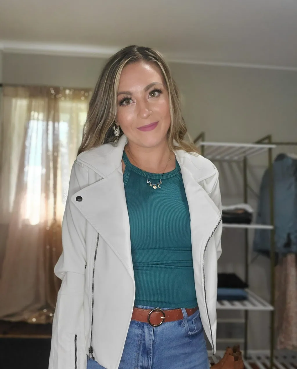 Night Out White Faux Leather Moto Jacket