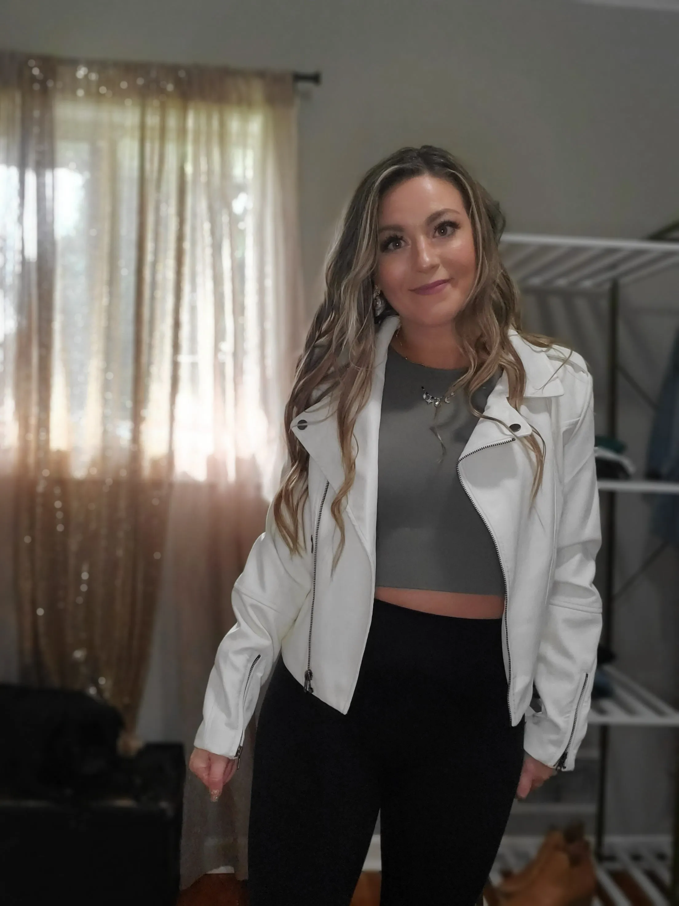 Night Out White Faux Leather Moto Jacket
