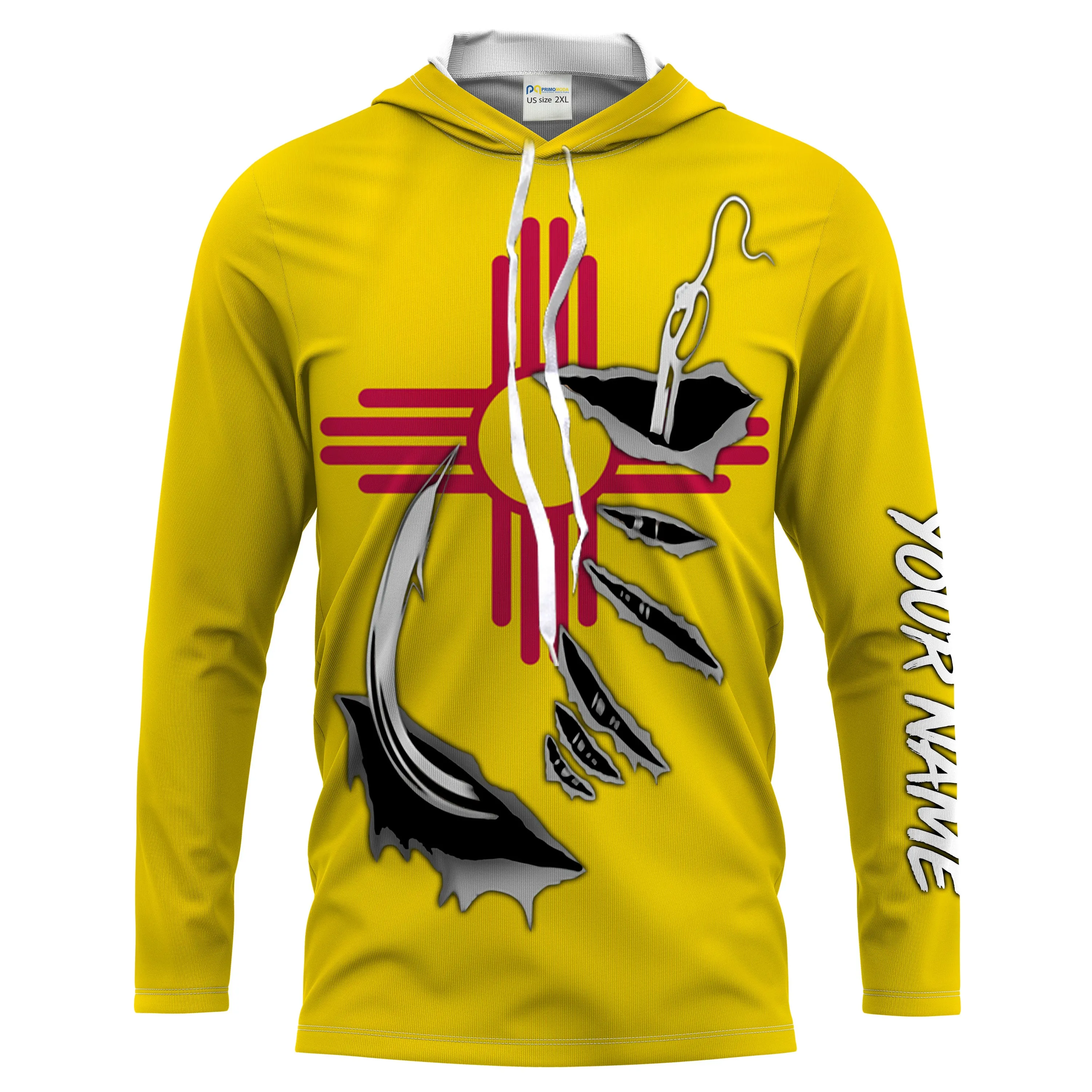 NM Fishing 3D Fish Hook New Mexico Flag Custom Men Long Sleeve Fishing Shirts Fishing apparel - HPW40