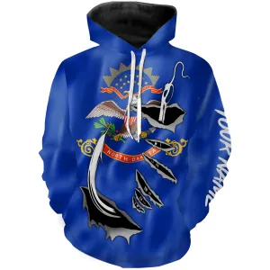 North Dakota Fishing Flag 3D Fish Hook Custom All over print Hoodie Fishing Shirts  - HPW361