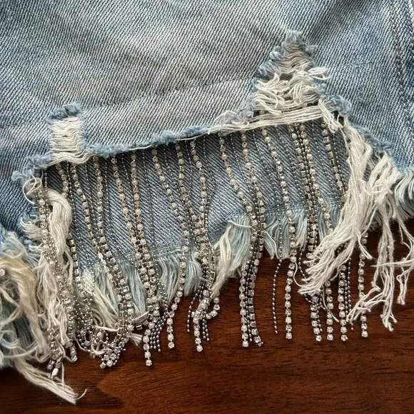 NWT BLUE REVIVAL Nash Vegas High Rise Frayed Denim Shorts Bling Festival Size 25