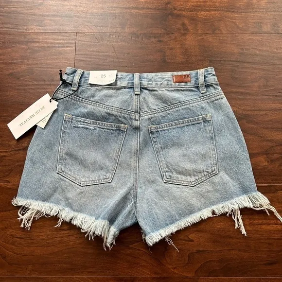 NWT BLUE REVIVAL Nash Vegas High Rise Frayed Denim Shorts Bling Festival Size 25