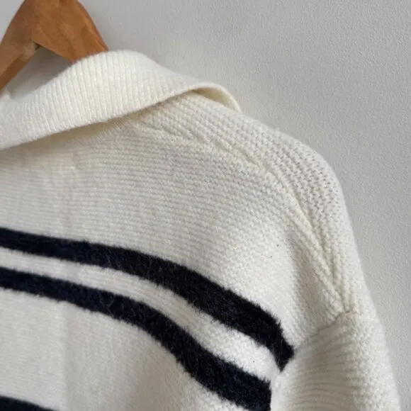 OAK   FORT • Collared Striped Sweater in Cream Black Stripe • XS